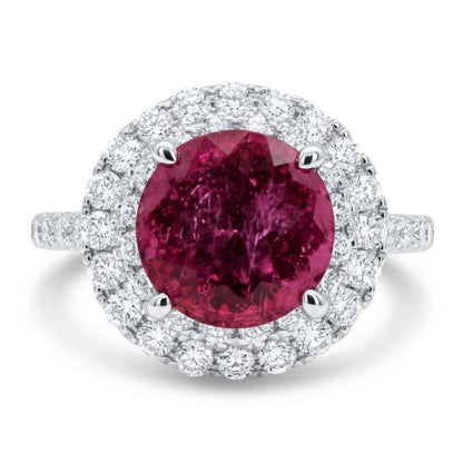 14K 1.07ct Round Rubellite 0.68cttw VS White Diamonds Ring