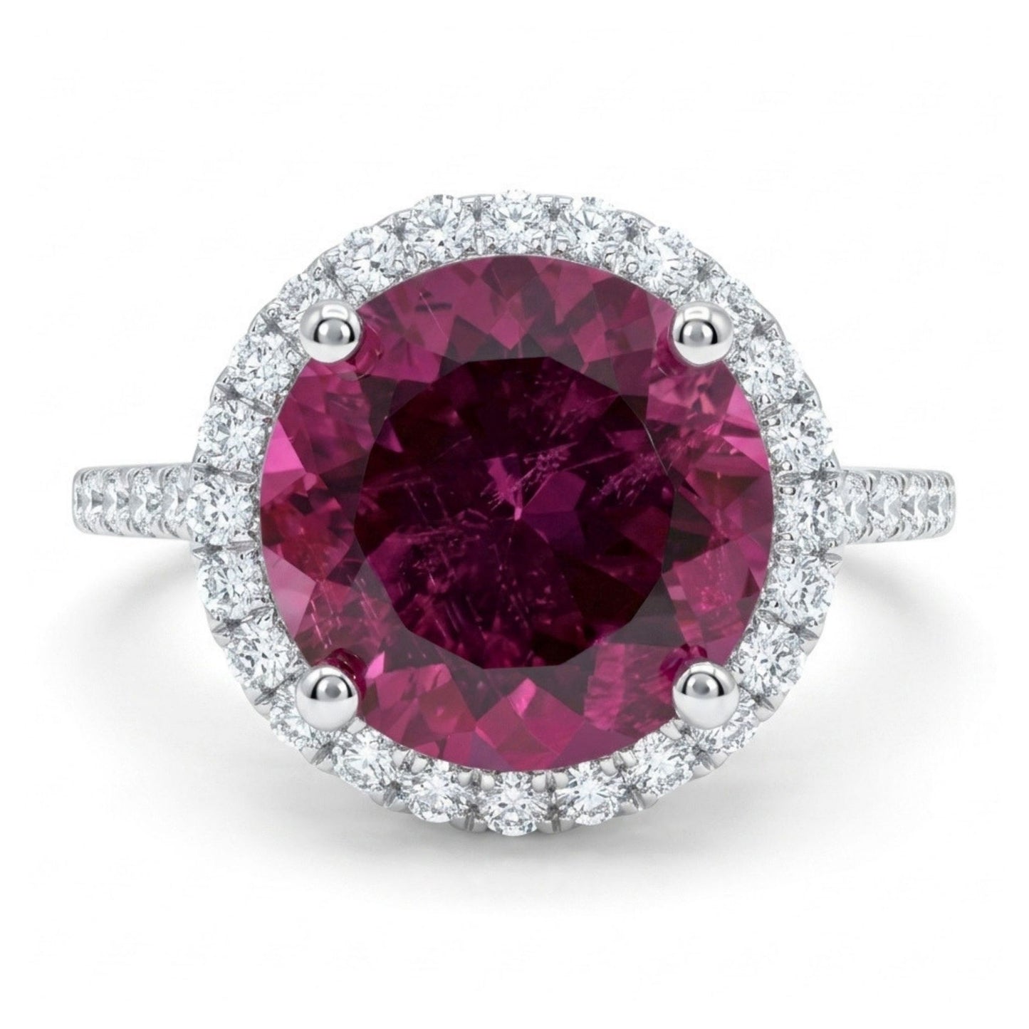 14K 2.54ct Round Rubellite 0.40cttw VS White Diamonds Ring