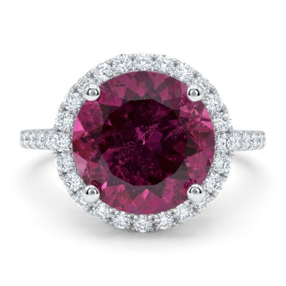 14K 2.54ct Round Rubellite 0.40cttw VS White Diamonds Ring