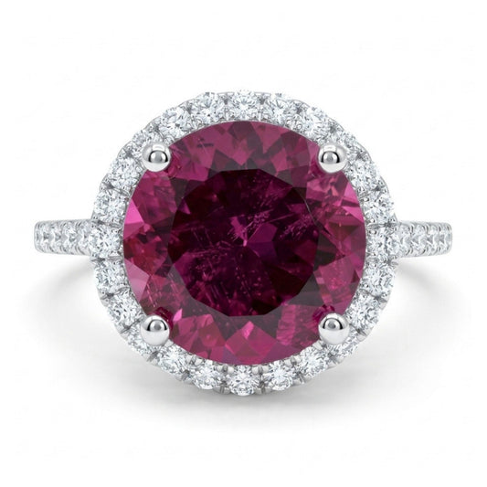 14K 2.54ct Round Rubellite 0.40cttw VS White Diamonds Ring