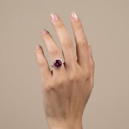 14K 2.54ct Round Rubellite 0.40cttw VS White Diamonds Ring