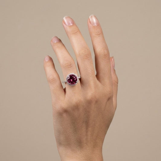 14K 2.54ct Round Rubellite 0.40cttw VS White Diamonds Ring