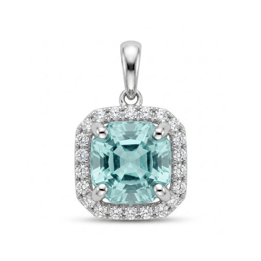 14K 1.34ct Asscher Cut Vanadium Beryl 0.13cttw VS White Diamonds Pendant