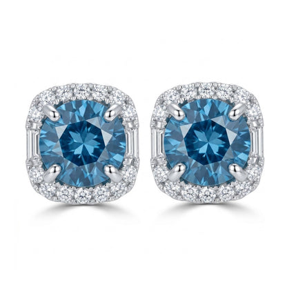 18K 5.81cttw Round Blue Zircon 0.88cttw White Diamonds Stud Earrings