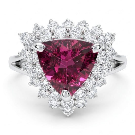 14K 1.00ct Trilliant Rubellite 0.69cttw VS White Diamonds Ring