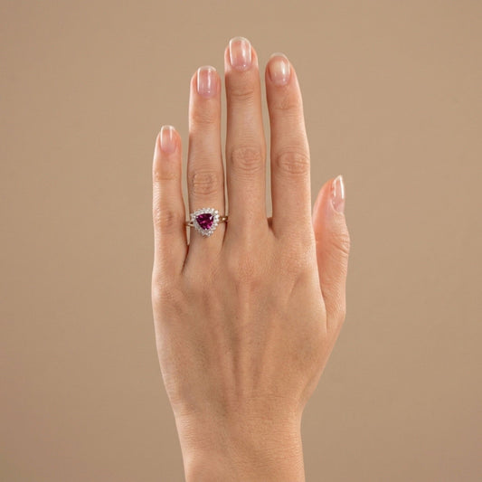 14K 1.00ct Trilliant Rubellite 0.69cttw VS White Diamonds Ring