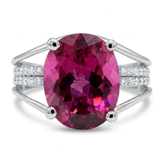 14K 2.28ct Oval Rubellite 0.26cttw VS White Diamonds Ring