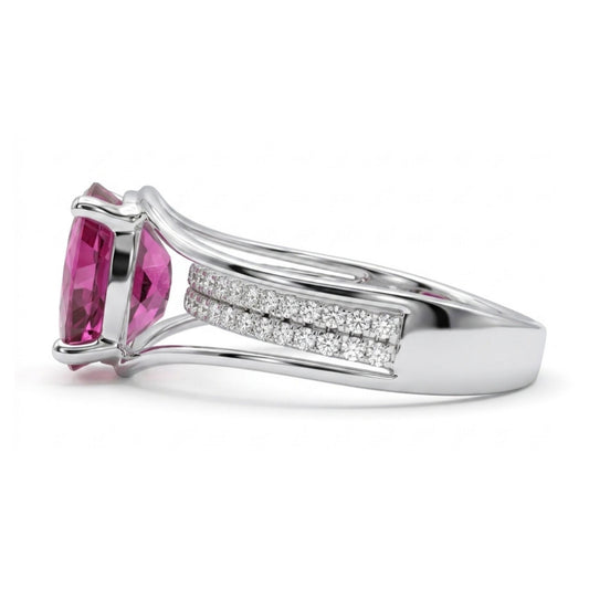 14K 2.28ct Oval Rubellite 0.26cttw VS White Diamonds Ring