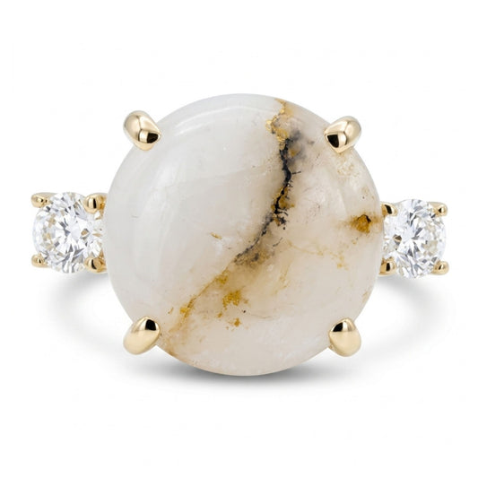 14K 3.50ct Round Natural Gold Quartz 0.38cttw VS White Diamonds Ring