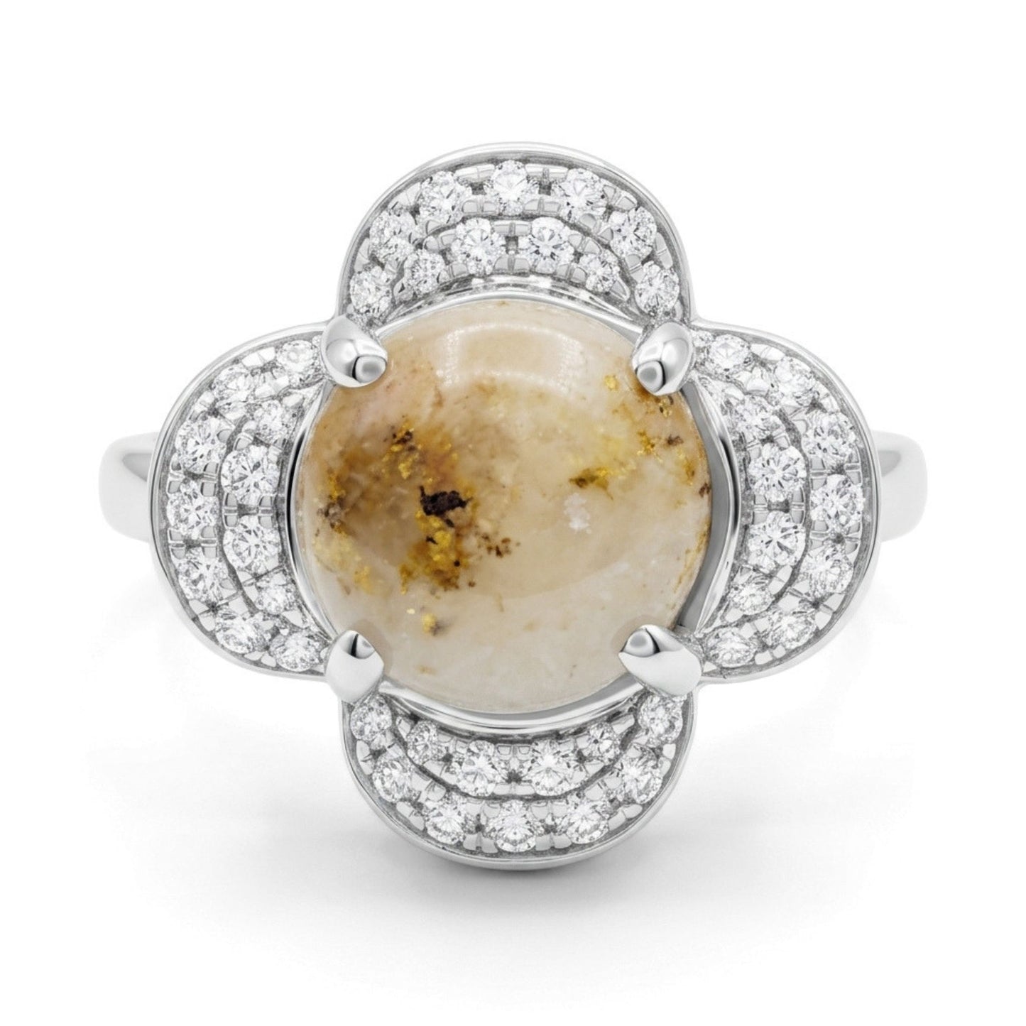 14K 1.67ct Round Natural Gold Quartz 0.26cttw VS White Diamonds Ring