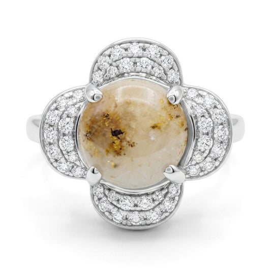 14K 1.67ct Round Natural Gold Quartz 0.26cttw VS White Diamonds Ring