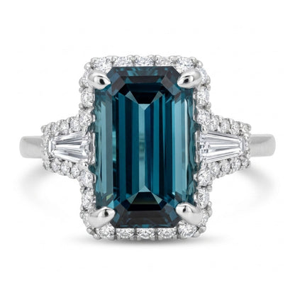 18K 1.29ct Emerald Cut Indicolite 0.31cttw White Diamonds Ring