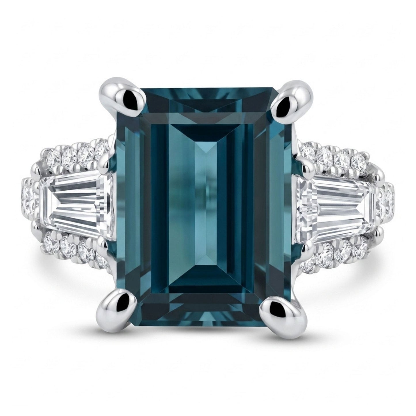 18K 2.99ct Emerald Cut Indicolite 0.72cttw White Diamonds Ring