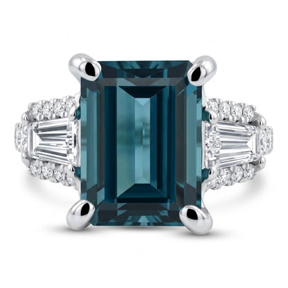 18K 2.99ct Emerald Cut Indicolite 0.72cttw White Diamonds Ring