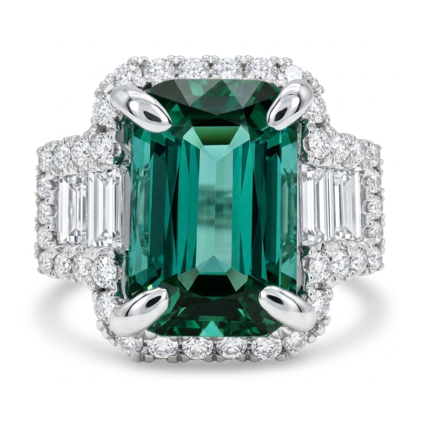 18K 2.40ct Cushion Lagoon Tourmaline 0.69cttw White Diamonds Ring