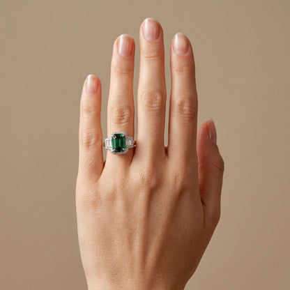 18K 2.40ct Cushion Lagoon Tourmaline 0.69cttw White Diamonds Ring