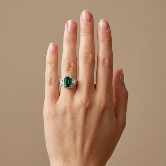 18K 2.40ct Cushion Lagoon Tourmaline 0.69cttw White Diamonds Ring