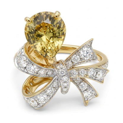 14K 1.84ct Pear Shape Unheated Yellow Sapphire 0.62cttw VS White Diamonds Ring
