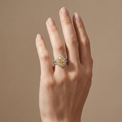 14K 3.34ct Pear Shape Unheated Yellow Sapphire 1.03cttw Yellow & White Diamonds Ring