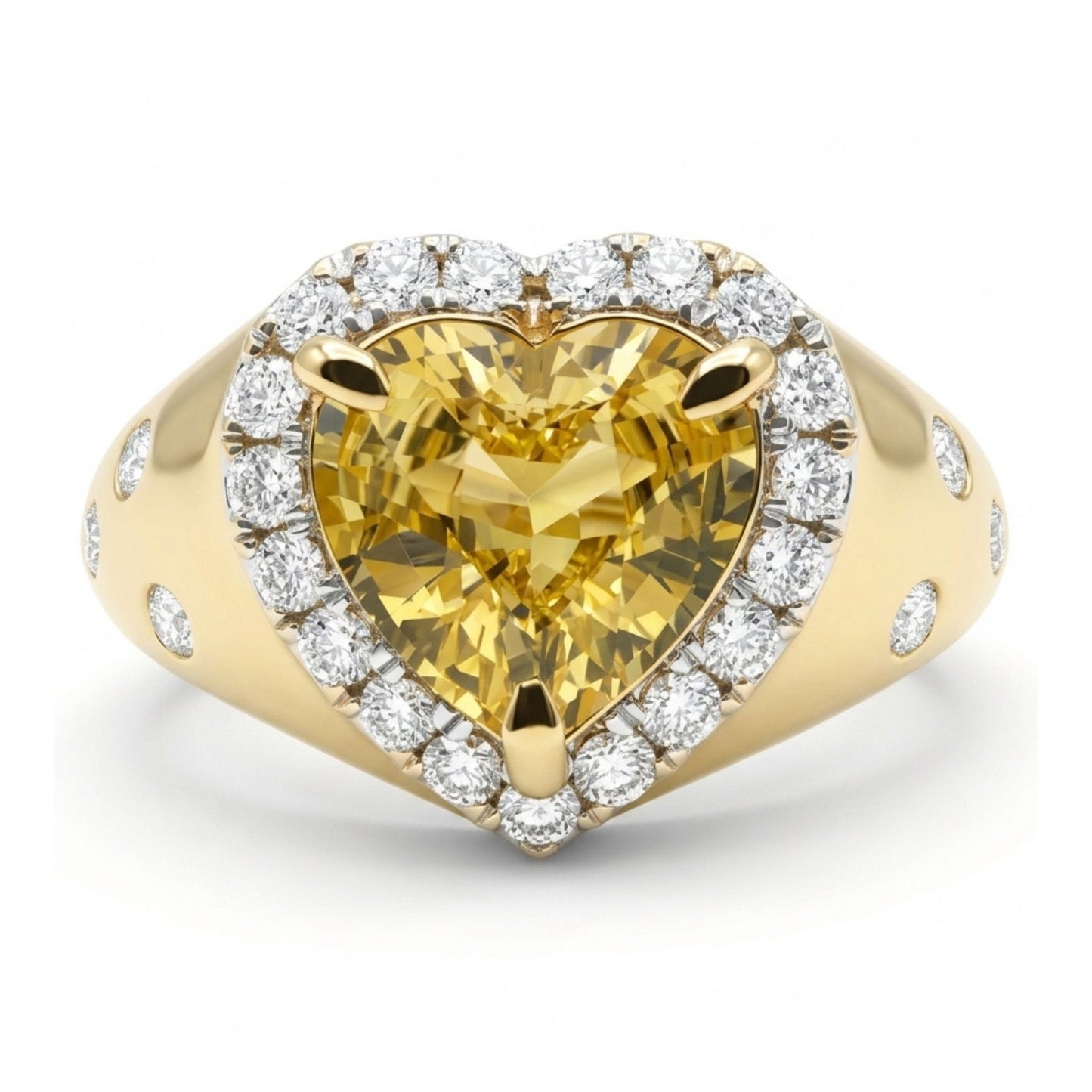 14K 2.08ct Heart Shape Unheated Yellow Sapphire 0.40cttw VS White Diamonds Ring
