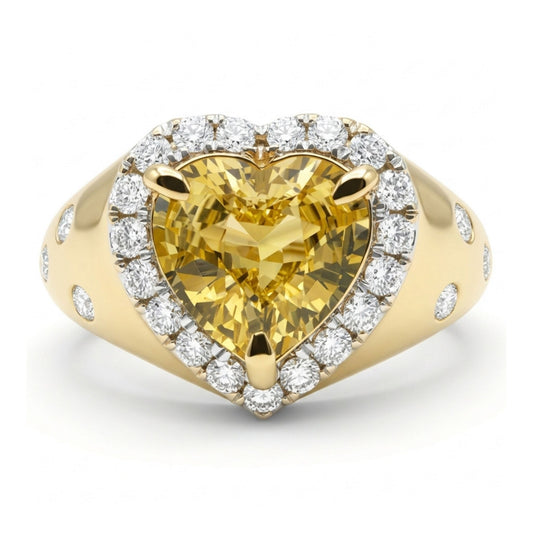 14K 2.08ct Heart Shape Unheated Yellow Sapphire 0.40cttw VS White Diamonds Ring