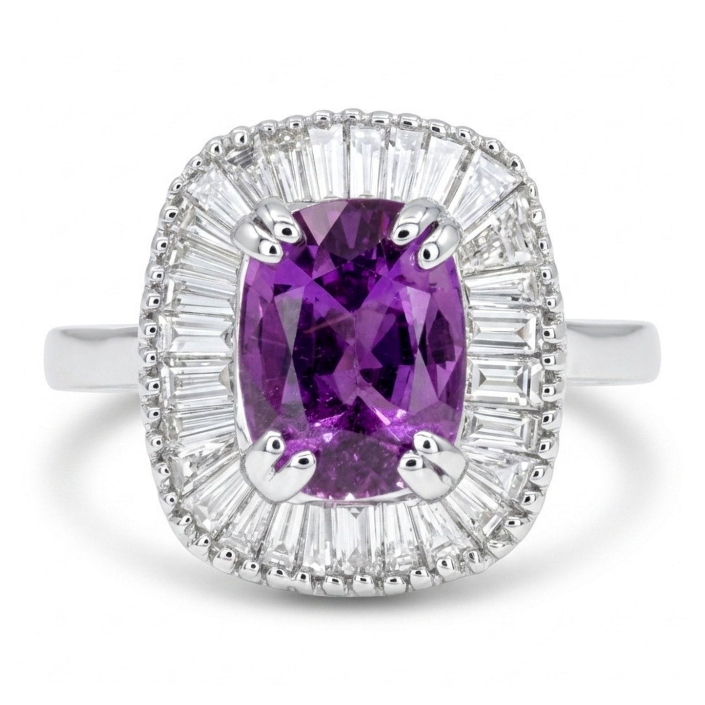 14K 1.77ct Cushion Unheated Purple Sapphire 0.73cttw White Diamonds Ring