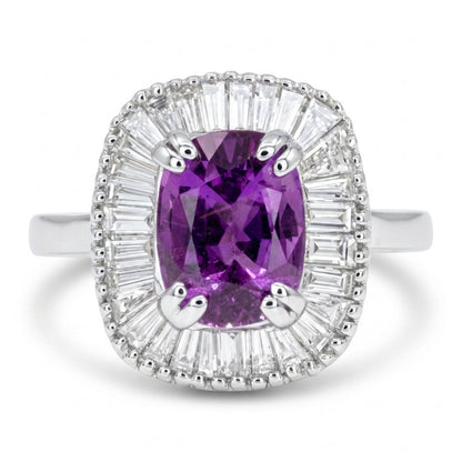 14K 1.77ct Cushion Unheated Purple Sapphire 0.73cttw White Diamonds Ring