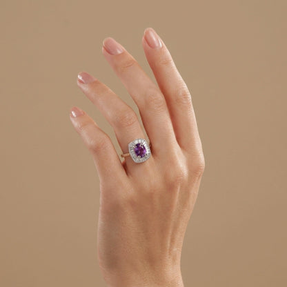14K 1.77ct Cushion Unheated Purple Sapphire 0.73cttw White Diamonds Ring