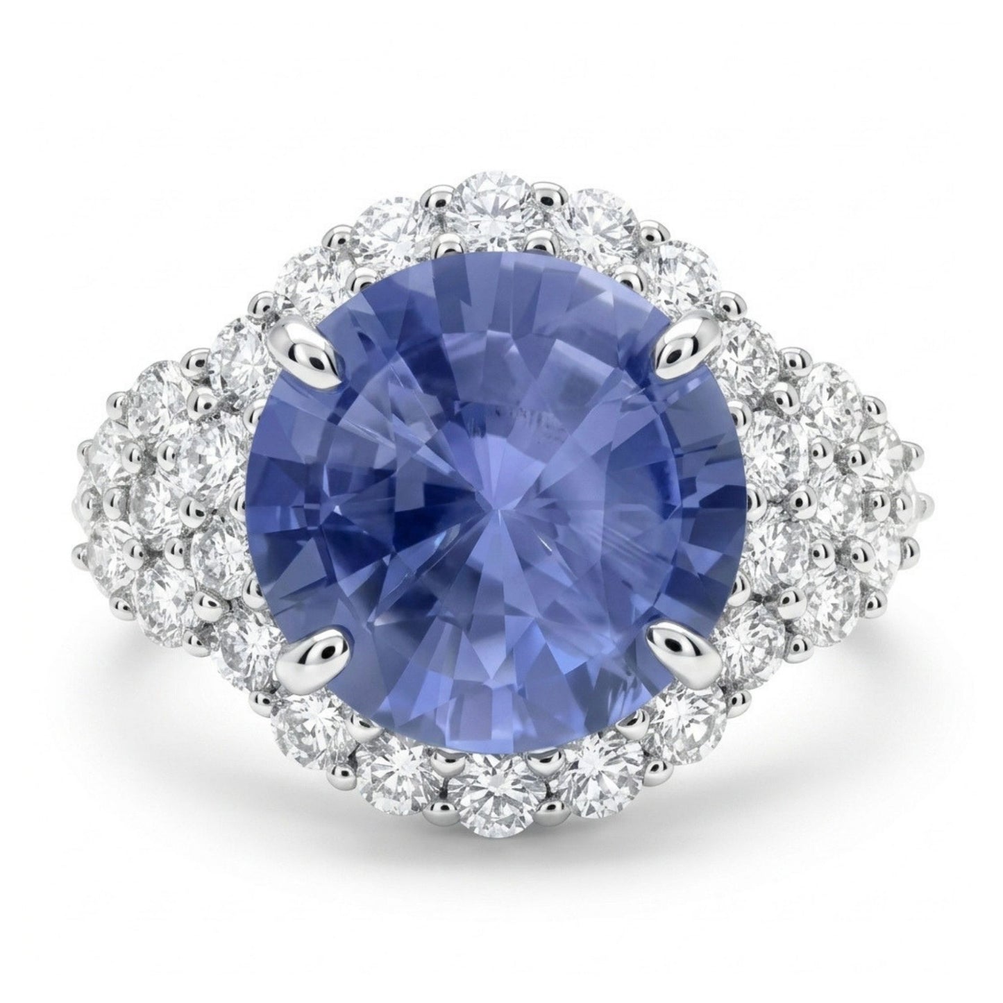 14K 4.50ct Round Unheated Light Cornflower Blue Sapphire 1.32cttw VS White Diamonds Ring