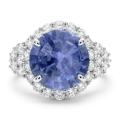 14K 4.50ct Round Unheated Light Cornflower Blue Sapphire 1.32cttw VS White Diamonds Ring