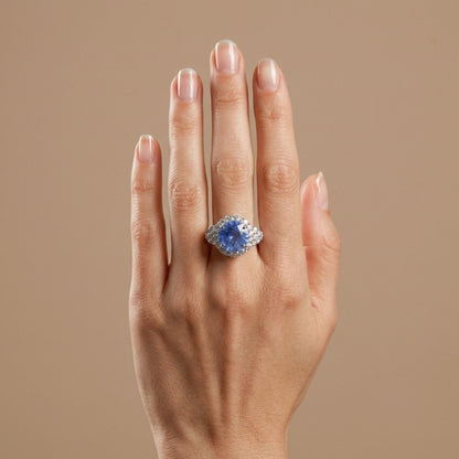 14K 4.50ct Round Unheated Light Cornflower Blue Sapphire 1.32cttw VS White Diamonds Ring
