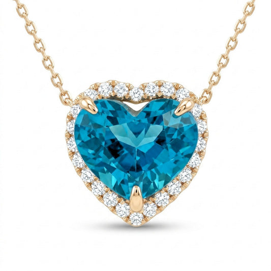 18K 9.18ct Heart Shape Blue Zircon 0.37cttw White Diamonds Necklace