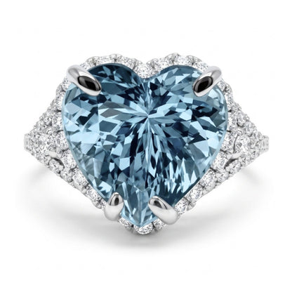 14K 3.83ct Heart Shape Santa Maria Aquamarine 0.52cttw VS White Diamonds Ring