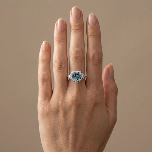 14K 3.83ct Heart Shape Santa Maria Aquamarine 0.52cttw VS White Diamonds Ring