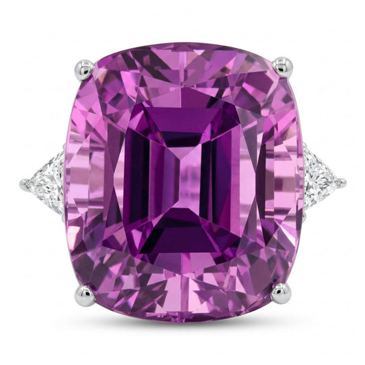 14K 27.23ct Pear Shape Kunzite 0.62cttw Trilliant VS White Diamonds Ring