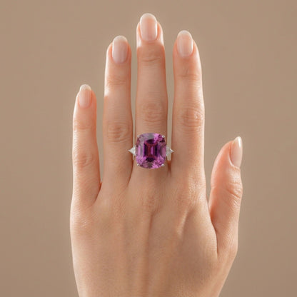 14K gold ring with pear shape kunzite and trilliant VS white diamonds