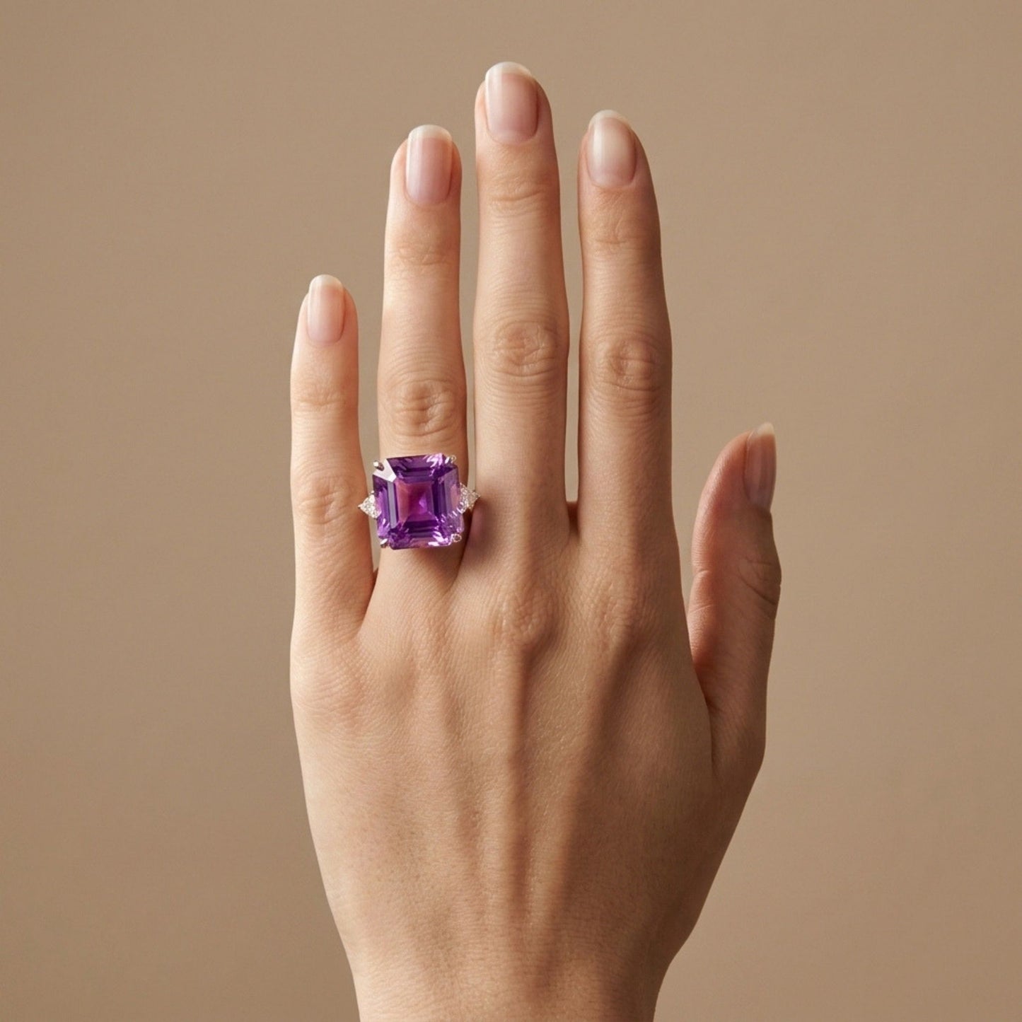 14K 21.45ct Asscher Cut Kunzite 0.37cttw Trilliant VS White Diamond Ring