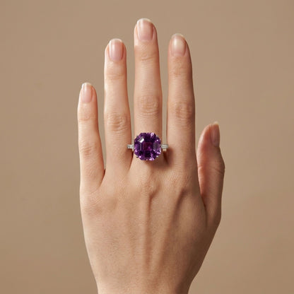 14K 19.58cttw Asscher Cut Kunzite 0.25cttw Baguette VS White Diamond Ring