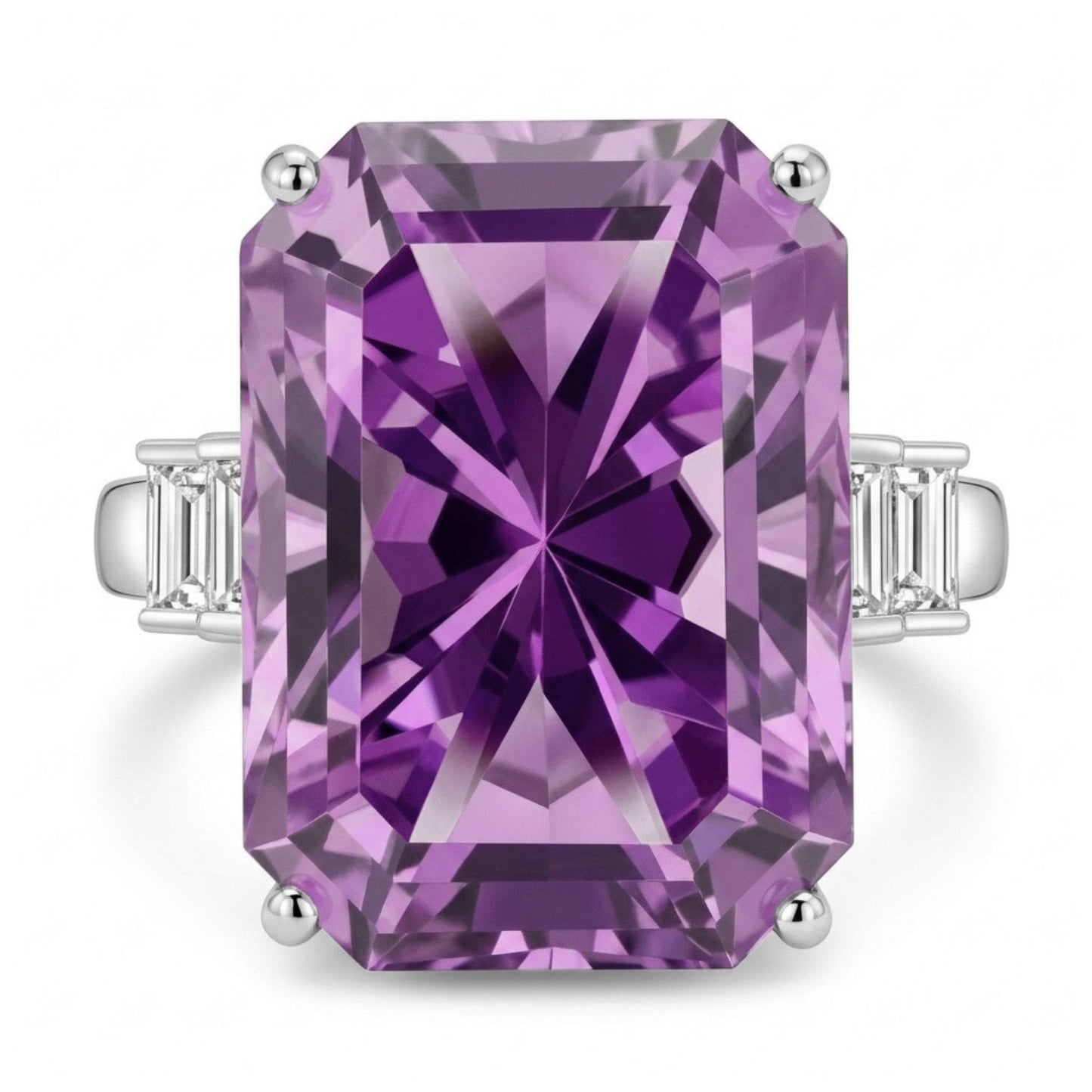 14K 25.55ct Radiant Kunzite 0.50cttw Baguette VS White Diamond Ring