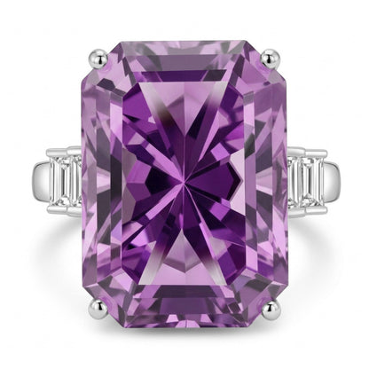 14K 25.55ct Radiant Kunzite 0.50cttw Baguette VS White Diamond Ring
