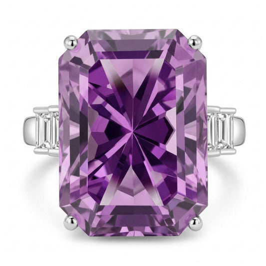 14K 25.55ct Radiant Kunzite 0.50cttw Baguette VS White Diamond Ring