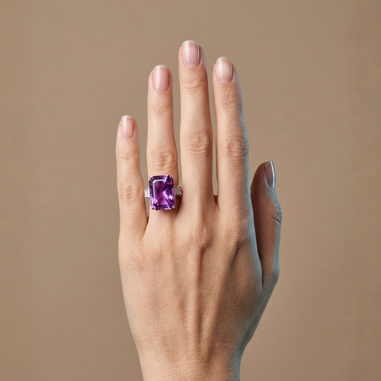 14K 25.55ct Radiant Kunzite 0.50cttw Baguette VS White Diamond Ring