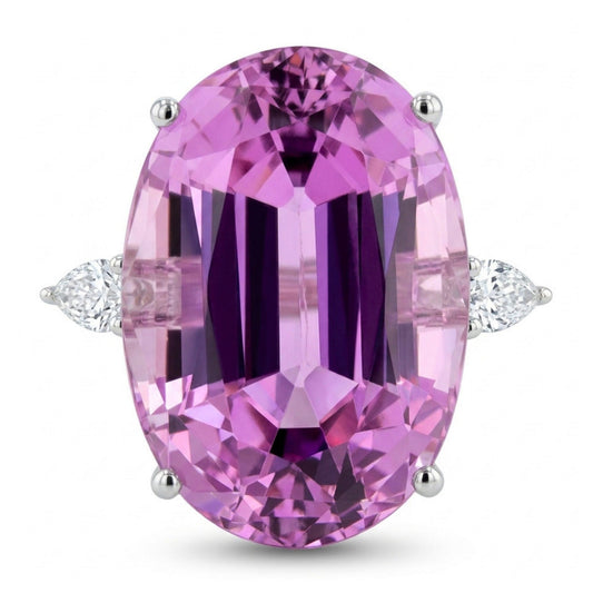 14K 16.69ct Oval Kunzite 0.28cttw Pear Shape VS White Diamond Ring