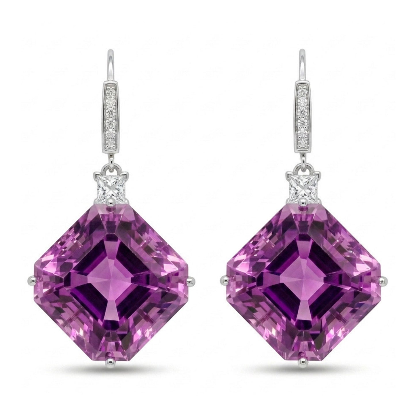 14K 49.64cttw Asscher Cut Kunzite 0.71cttw VS White Diamonds Drop Earrings