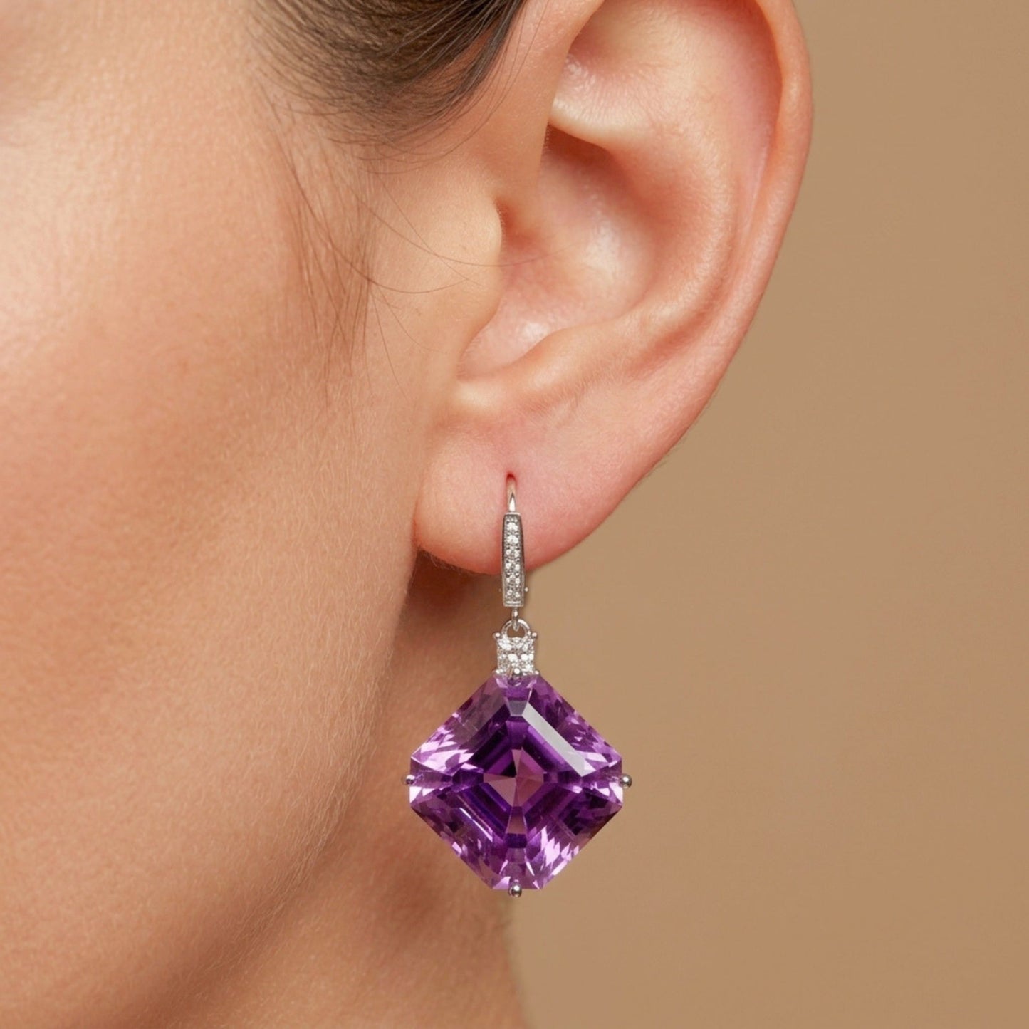 14K 49.64cttw Asscher Cut Kunzite 0.71cttw VS White Diamonds Drop Earrings