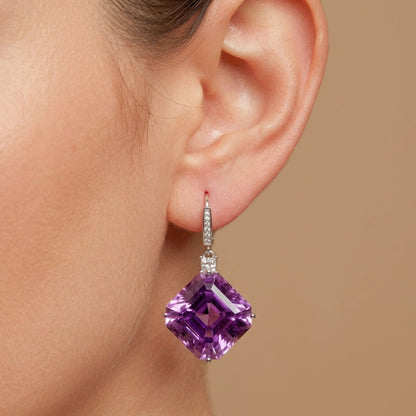 14K 49.64cttw Asscher Cut Kunzite 0.71cttw VS White Diamonds Drop Earrings