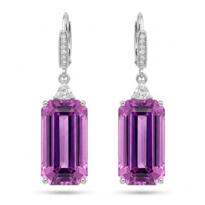 14K 38.04cttw Emerald Cut Kunzite 0.51cttw VS White Diamonds Drop Earrings