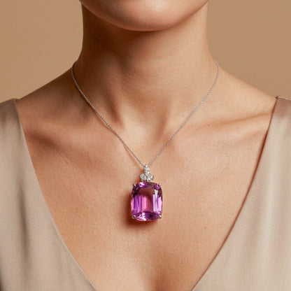 14K 21.99ct Cushion Kunzite 0.30cttw VS White Diamond Pendant