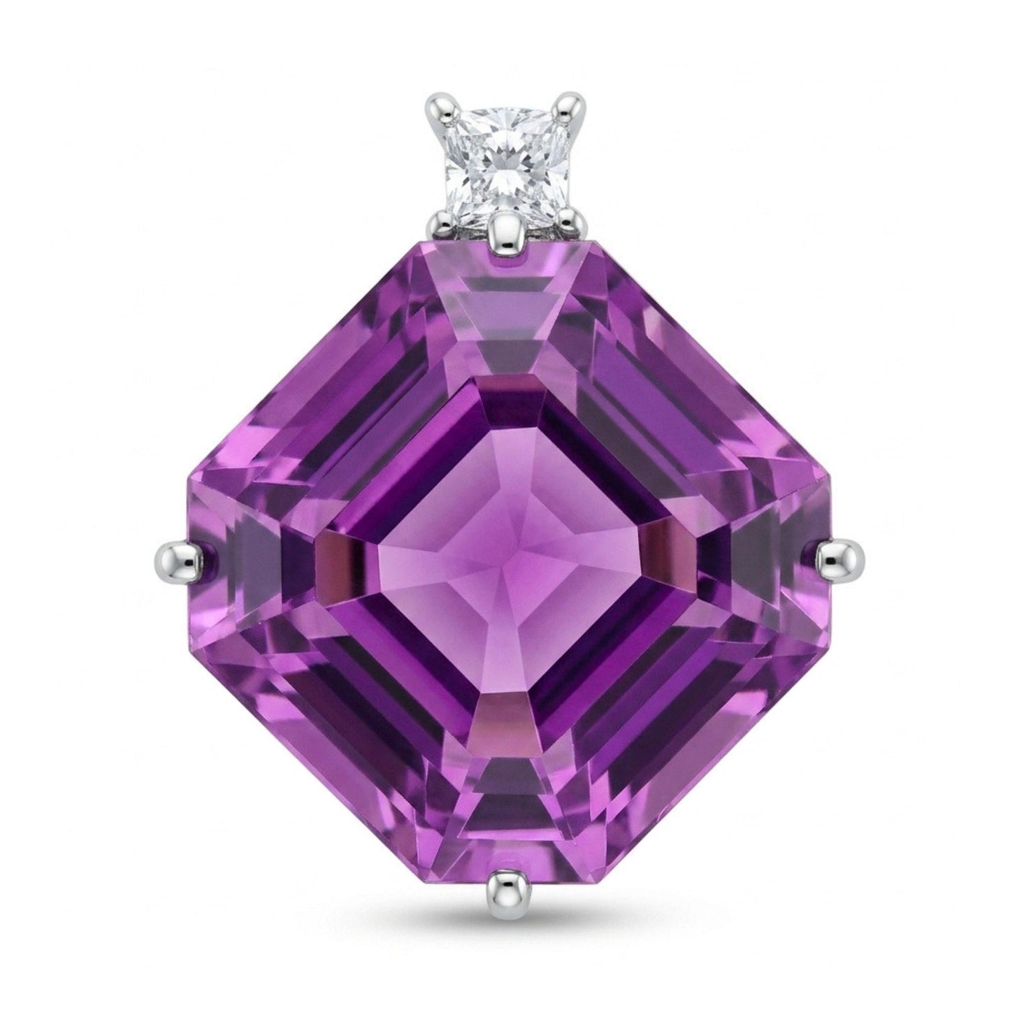 14K 28.35ct Asscher Cut Kunzite 0.33cttw Princess Cut VS White Diamond Pendant