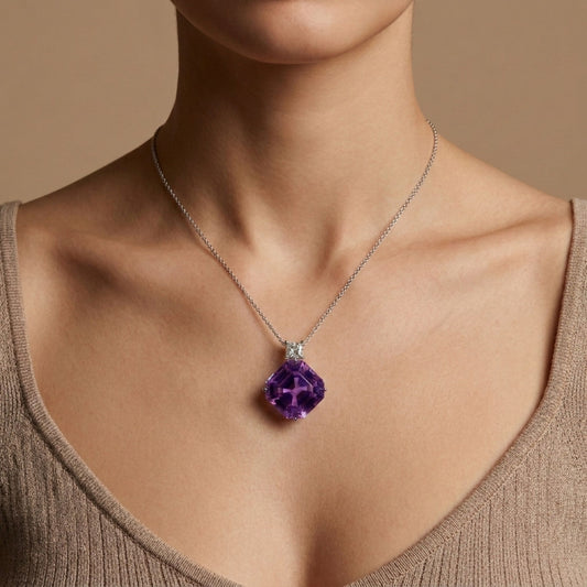 14K 28.35ct Asscher Cut Kunzite 0.33cttw Princess Cut VS White Diamond Pendant